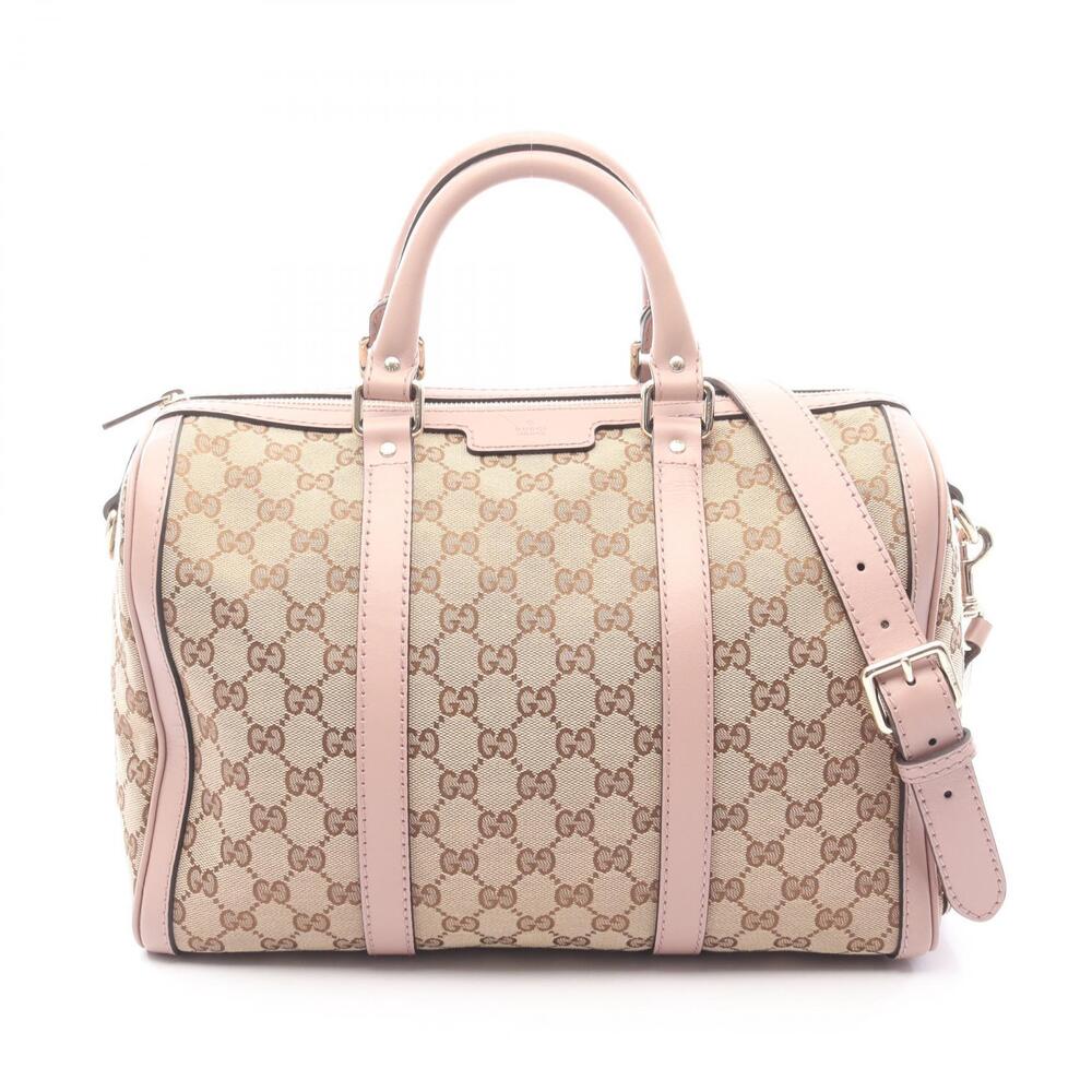 Gucci GG Canvas Handbag Webbing Leather Beige Pink